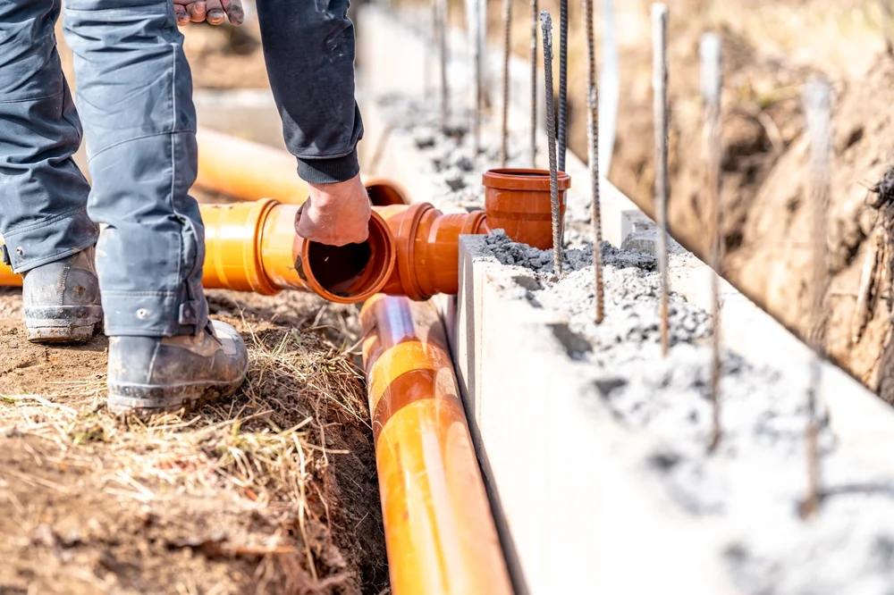 New PVC sewer and drain pipe installation for new construction in Brampton